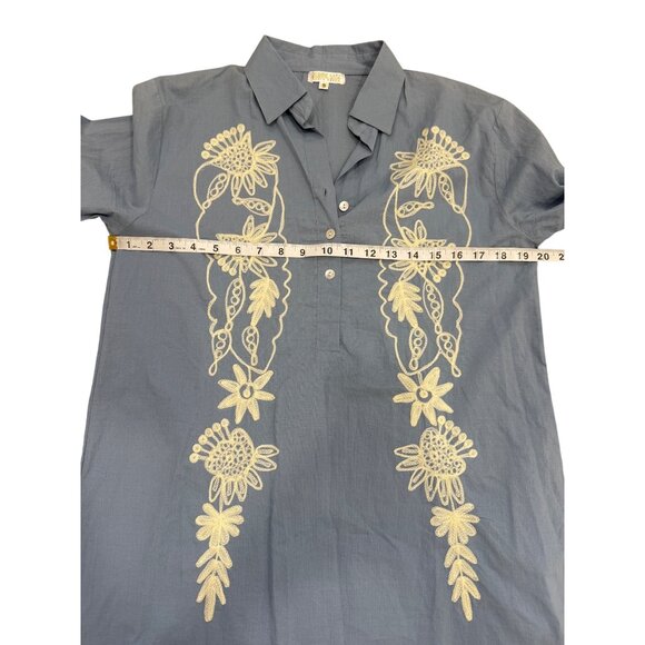 Debbie Katz South Beach Womens Shirt Dress Blue Cotton Embroidered Floral Size S - Picture 5 of 7